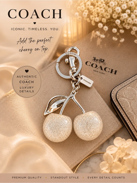Coach Accessories - Coach Glitter Cherry Keychain/Bag Charm Silver Sparkle with Dustbag